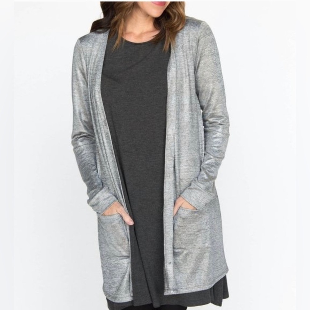 NWT Agnes & Dora‎ Sparkle Favorite Cardigan Grey with Silver
